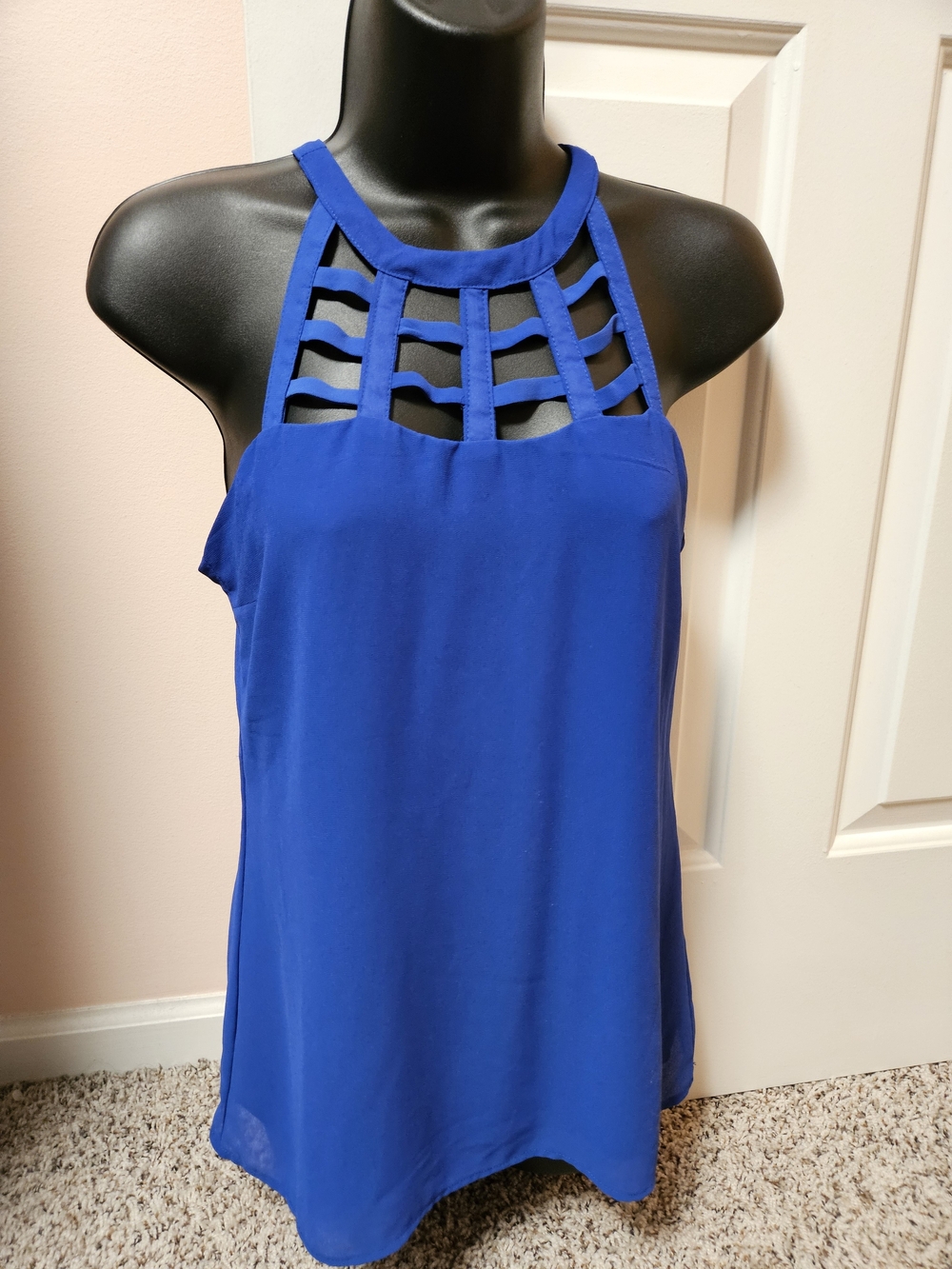 VENUS Royal Blue Lattice Halter Tank Top